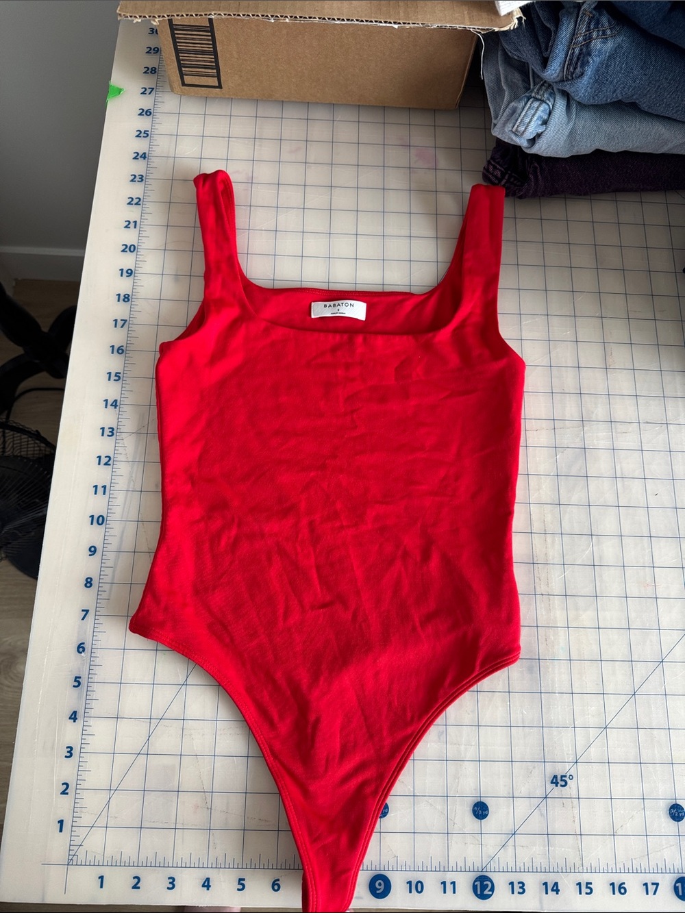Babaton Aritzia Bright Red Scoop Neck One-Piece Bodysuit
